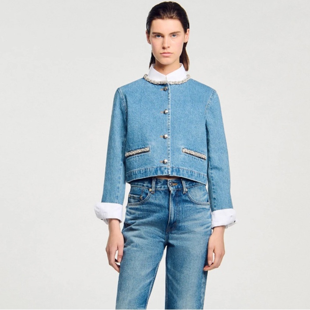 Sandro Rhinestone Denim Jacket - Picture 2 of 6